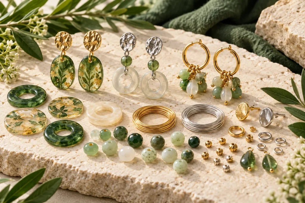 Illustration of material and component options for earrings