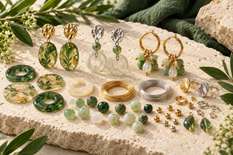Illustration of material and component options for earrings