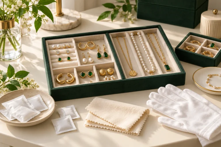 Illustration of jewelry inventory storage and care