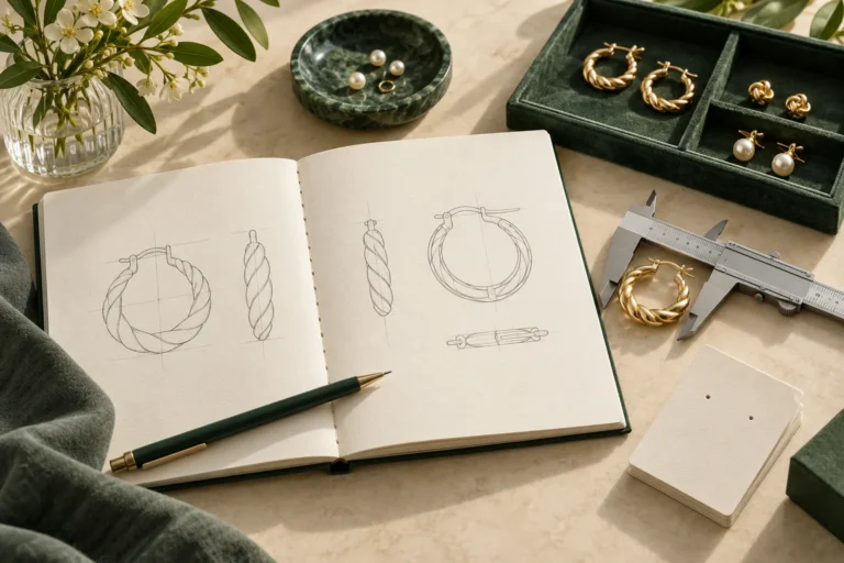Illustration of a jewelry sample and specification brief