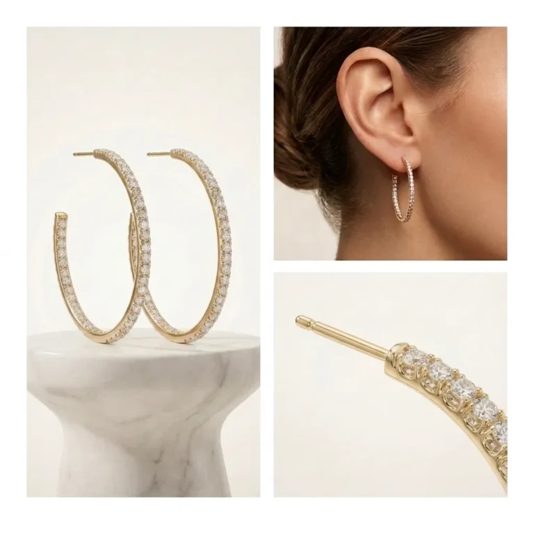 Gold inside out cubic zirconia hoop earrings for women