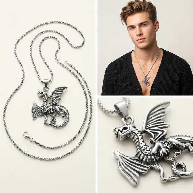 Men's vintage eye of providence all seeing eye masonic iron medallion pendant necklace with box chain occult jewelry