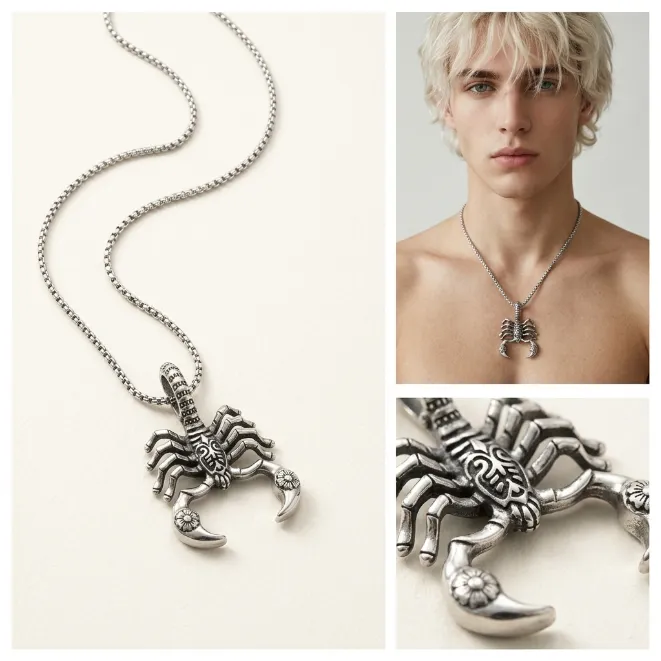 Men's vintage gothic punk 3d scorpion zinc alloy pendant necklace with box chain scorpio jewelry