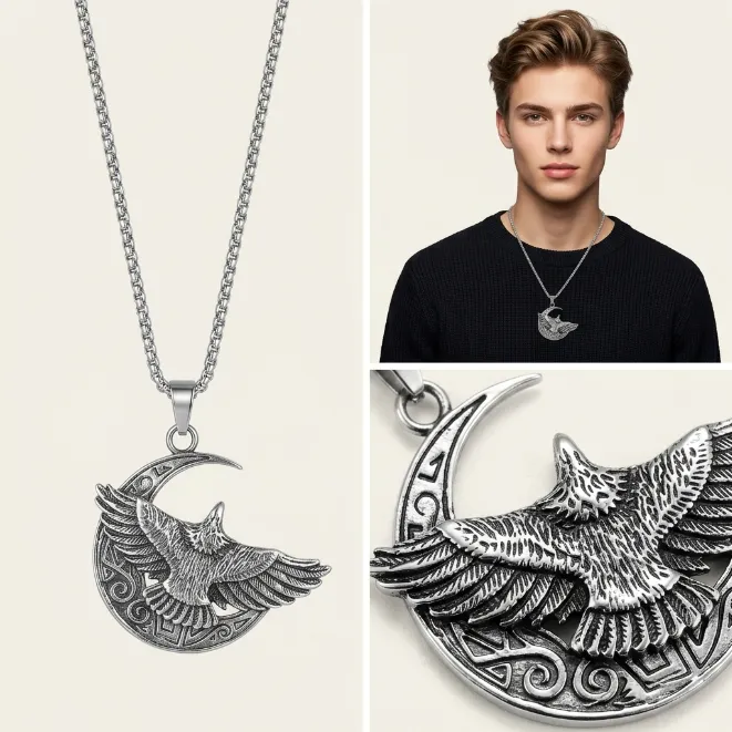 Men's vintage whale tail bird feather totem zinc alloy pendant necklace with box chain tribal nautical jewelry