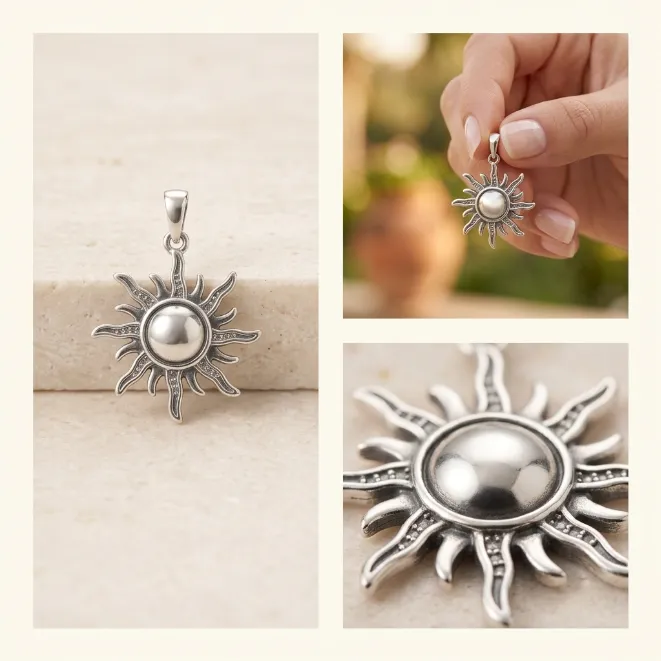 Antique silver vintage celestial sunburst sun zinc alloy pendant charm
