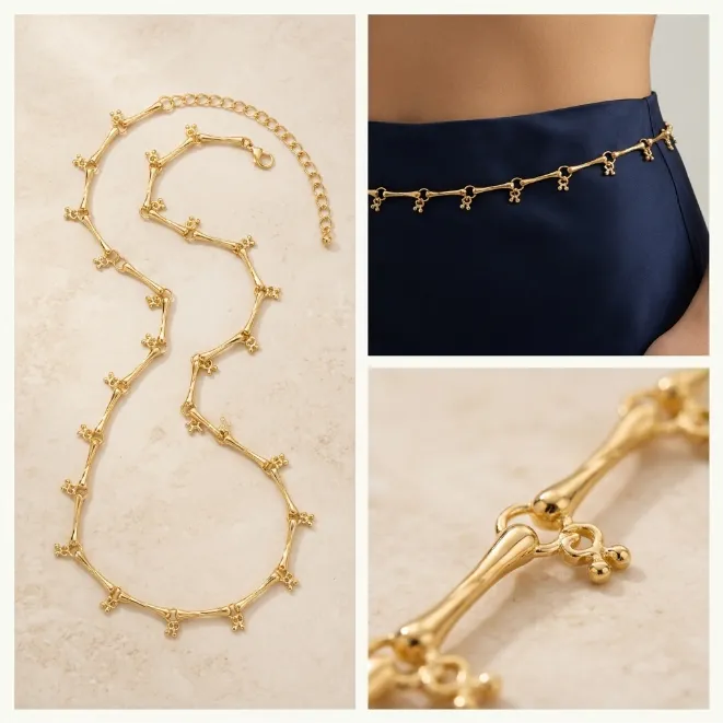 Gold gothic skeleton bone link zinc alloy waist chain